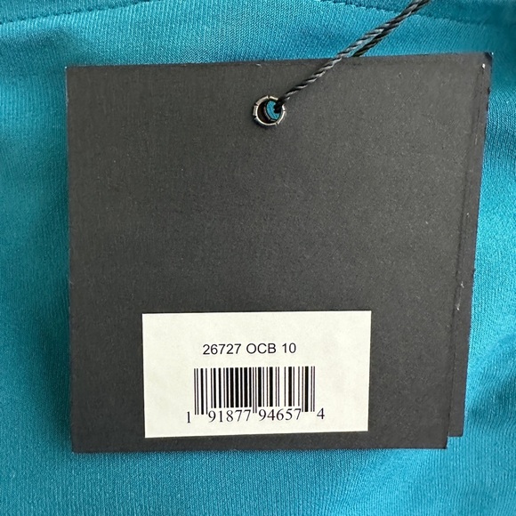 NWT Mac Duggal Jersey Puff Sleeve Cut Out Column Gown Ocean Blue 10 - Picture 4 of 8